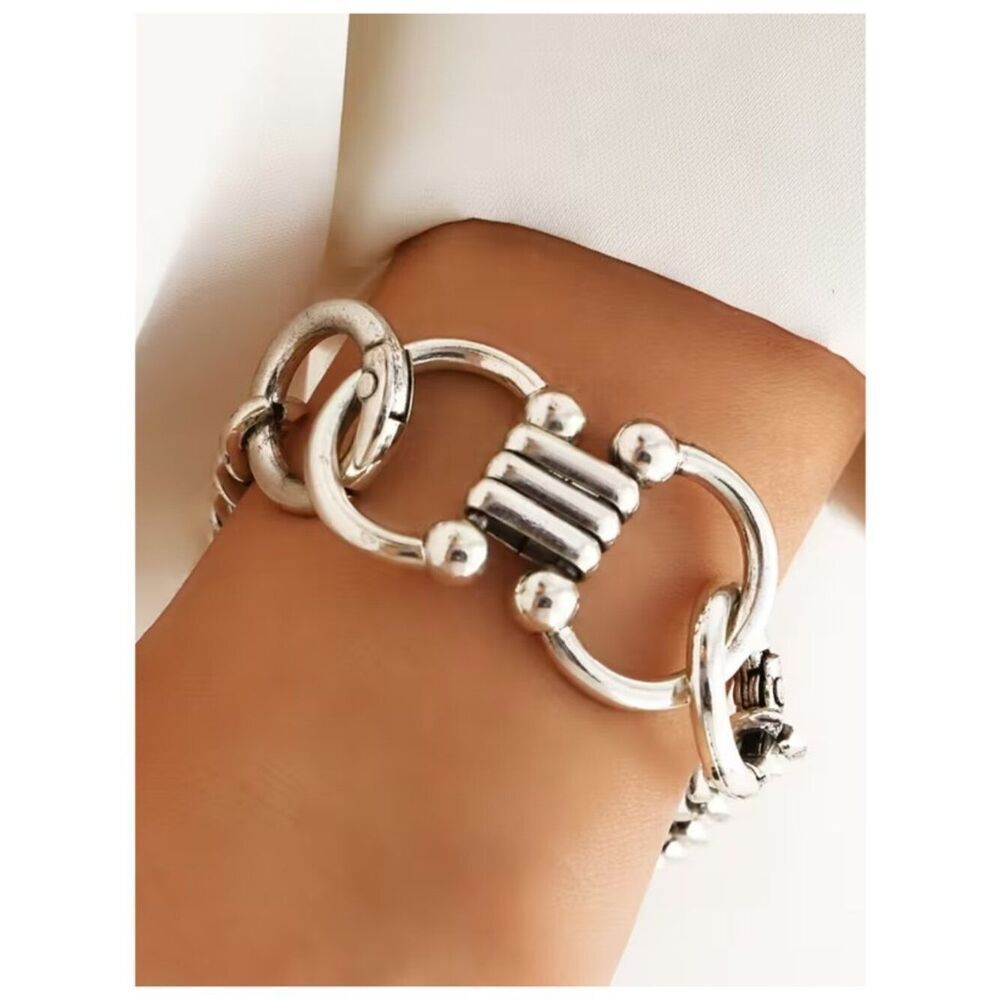 NWT Silver Tone Chunky Geometric Chain Link Statement Bracelet Bold Vintage